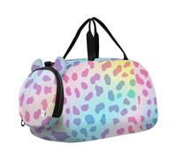 Bolsa de lona para gimnasio con estampado de leopardo arcoíris con compartimento para zapatos, ligera, para fin de semana, baile, playa, natación, piscina, deportes