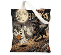 Bolsa de lona para Halloween, diseño de perro de Terranova para compras, 13 x 15 pulgadas, fantasmas divertidos para vacaciones, bolsa de comestibles reutilizable para mujeres, otoño, trabajo, viajes