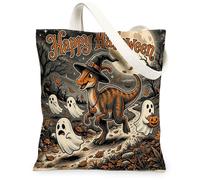 Bolsa de lona para Halloween Parasaurolophus para ir de compras, 13 x 15 pulgadas, dinosaurio, fantasmas divertidos, reutilizable, bolsa de comestibles para mujeres, otoño, trabajo, viajes, pintura