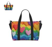 Bolsa de lona para hombres y mujeres, bolsa de fútbol con bandera de Estados Unidos, bolsa de gimnasio con compartimento para zapatos, bolsas de viaje ligeras para pasar la noche, Corazones arcoíris