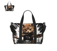 Bolsa de lona para hombres y mujeres, bolsa de gimnasio colorida con compartimento para zapatos, bolsas de viaje ligeras para pasar la noche, Animales tocando tambores, Talla única, Bolsa de viaje