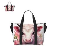 Bolsa de lona para hombres y mujeres, bolsa de gimnasio con compartimento para zapatos, bolsas de viaje ligeras para pasar la noche, A Little Pink Cow, Talla única, Bolsa de viaje