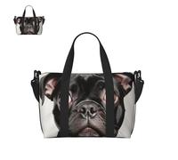 Bolsa de lona para hombres y mujeres, bolsa de gimnasio con compartimento para zapatos, bolsas de viaje ligeras para pasar la noche, Bulldog francés, Talla única, Bolsa de viaje