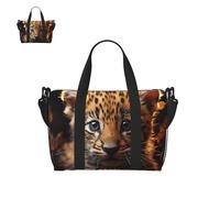 Bolsa de lona para hombres y mujeres, bolsa de gimnasio con compartimento para zapatos, bolsas de viaje ligeras para pasar la noche, Lindo leopardo, Talla única, Bolsa de viaje
