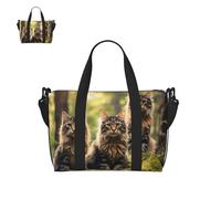 Bolsa de lona para hombres y mujeres, bolsa de gimnasio con compartimento para zapatos, bolsas de viaje ligeras para pasar la noche, Cat in the Forest, Talla única, Bolsa de viaje