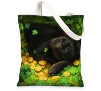 Bolsa de lona para ir de compras con diseño de gato Bombay del Día de San Patricio, 13 x 15 pulgadas, bolsa reutilizable con estampado de gatito de trébol para mujeres, decoración de regalo