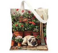 Bolsa de lona para ir de compras de 13 x 15 pulgadas, bonita maceta de flores y plantas, bolsa de comestibles reutilizable para mujeres, patrón de viaje para mascotas, decoración de regalo
