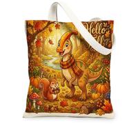 Bolsa de lona para ir de compras de 13 x 15 pulgadas, diseño de bosque divertido para vacaciones, reutilizable, para mujer, decoración de regalo de pintura de dinosaurios