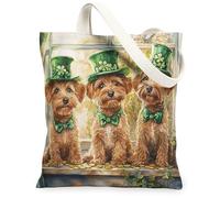 Bolsa de lona para ir de compras de 13 x 15 pulgadas, diseño de perro labrador retriever, diseño de perro labrador retriever para ventana, divertido diseño de cachorro, reutilizable, diseño de trébol