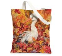 Bolsa de lona para ir de compras de 13 x 15 pulgadas, divertida bolsa de comestibles reutilizable con diseño de cigüeñas de otoño para mujeres, divertido patrón de viaje, decoración de regalo