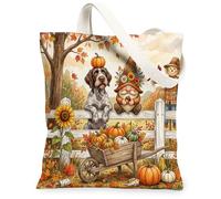Bolsa de lona para ir de compras de 13 x 15 pulgadas, gnomo de otoño, cosecha, reutilizable, estampado de comestibles, para mujeres, espantapájaros, pintura estética, decoración de regalo