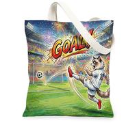 Bolsa de lona para ir de compras de 13 x 15 pulgadas, para el día del partido, gol de gatito, bolsa de comestibles reutilizable para mujeres, deportes, playa, pintura estética, decoración de regalo