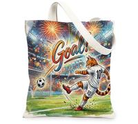 Bolsa de lona para ir de compras de 13 x 15 pulgadas, para el día del partido, gol de gatito, bolsa de comestibles reutilizable para mujeres, deportes, playa, pintura estética, decoración de regalo