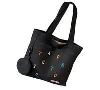 Bolsa de lona para laptop para mujer, para clase y viajes diarios, con amplio espacio, bolso de hombro grande, bolso de mano minimalista de moda, Black, One Size