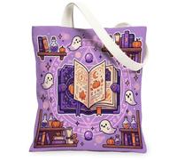 Bolsa de lona para libros, fantasmas festivos, calabazas, Halloween, violeta, mercado, bolsas de 13 x 15 pulgadas, Púrpura, 13x15 Inch