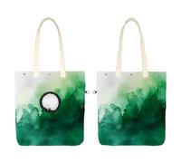 Bolsa de lona para mascotas con tinta verde y texturas de acuarela sobre fondo blanco, bolsa de transporte portátil para gatos, para compras al aire libre, camping