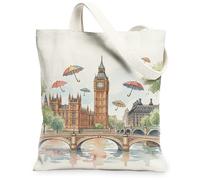 Bolsa de lona para mujer, bolsa de viaje artística del puente Big Ben Spring Pastel, lavable, reutilizable, bolsa de compras para Shoppin, Pastel, 13x15 Inch