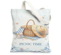 Bolsa de lona para mujer, de verano, casual, para sombrero, azul, lavable, reutilizable, para uso diario, ideal para viajes, trabajo, compras, librería, 13 x 15 pulgadas