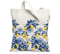 Bolsa de lona para mujer, diseño botánico elegante de hojas de flores, color azul, lavable, reutilizable, estética, ideas para compras, viajes, oficina, biblioteca, casual, 13 x 15 pulgadas
