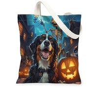 Bolsa de lona para mujer, diseño de calabaza, esqueleto de Halloween, naranja, lavable, reutilizable, pequeña, ideas para viajes de compras, oficina, biblioteca, casual, 13 x 15 pulgadas