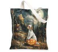 Bolsa de lona para mujer, diseño de calabaza, luna, Halloween, naranja, lavable, reutilizable, para familiares, amigos, colegas, lectura, amor, 13 x 15 pulgadas