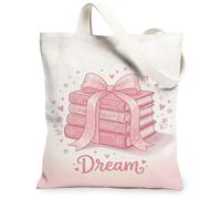 Bolsa de lona para mujer, diseño de corazones de lazo, sin melocotón, lavable, reutilizable, estética, ideas para viajes al aire libre, trabajo, lectura, 13 x 15 pulgadas