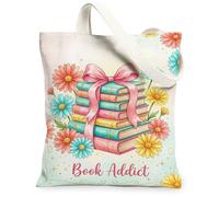 Bolsa de lona para mujer, diseño de flores de primavera, color azul pastel, lavable, reutilizable, bolsa de mercado, Azul pastel, 13x15 Inch