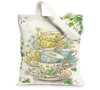 Bolsa de lona para mujer, diseño de flores de primavera, margaritas, color amarillo primavera, lavable, reutilizable, ideal para el mercado, Amarillo, 13x15 Inch
