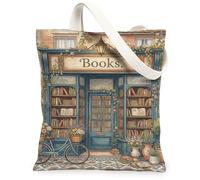 Bolsa de lona para mujer, diseño de flores rústicas vintage N/A, azul, lavable, reutilizable, para compras, brunch, parque, biblioteca, excursiones, 13 x 15 pulgadas