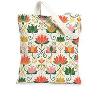 Bolsa de lona para mujer, diseño de lirio de agua, bohemio, artístico, floral, primavera, melocotón, lavable, reutilizable, ideas para familiares, amigos, colegas, lectura, amor, 13 x 15 pulgadas