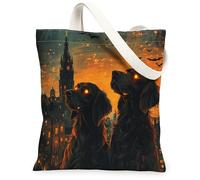 Bolsa de lona para mujer, diseño de murciélagos góticos, castillo, Halloween, naranja, lavable, reutilizable, estética, para compras, brunch, parque, biblioteca, excursiones, 13 x 15 pulgadas