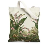 Bolsa de lona para mujer, diseño de pájaros, flores de caracol, primavera, verde, lavable, reutilizable, pequeña, ideal para viajes, trabajo, compras, librería, 13 x 15 pulgadas