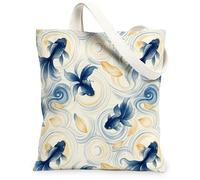 Bolsa de lona para mujer, diseño de peces, hojas de remolinos acuáticos, color azul, lavable, reutilizable, ideal para el mercado, Azul, 13x15 Inch