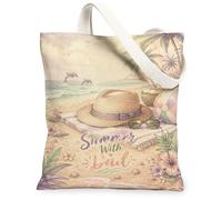 Bolsa de lona para mujer, diseño de pelota de playa tropical, verano, pastel, lavable, reutilizable, ideal para la compra, Pastel, 13x15 Inch