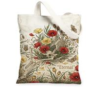 Bolsa de lona para mujer, diseño gótico, vintage, amapola, mariposa, otoño, rojo, lavable, reutilizable, bolsa de compras, ideas para viajes, trabajo, compras, librería, 33 unidades