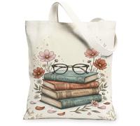 Bolsa de lona para mujer, diseño literario, flores, sin pastel, lavable, reutilizable, estética, ideas para compras, viajes, oficina, biblioteca, casual, 33 x 38 cm