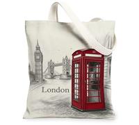Bolsa de lona para mujer, diseño urbano vintage del puente de la torre del Big Ben, lavable, reutilizable, para uso diario, ideas para viajes de compras, oficina, biblioteca, casual, 13 x 15 pulgadas