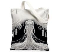 Bolsa de lona para mujer, elegante y glamurosa con perlas y diamantes N/A, color negro, lavable, reutilizable, con gráfico, ideas para viajes de compras, oficina, biblioteca, casual, 33 x 38 cm