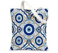 Bolsa de lona para mujer, geométrica moderna, circular, remolino N/A, azul, lavable, reutilizable, ideas para viajes al aire libre, trabajo, lectura, 13 x 15 pulgadas
