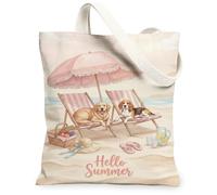 Bolsa de lona para mujer, para verano, casual, para perros, playa, verano, melocotón, lavable, reutilizable, para ir de compras, brunch Park, Biblioteca, viajes de día, 13 x 15 pulgadas