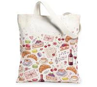 Bolsa de lona para mujer, romántica y fantástica, cruasán, primavera, pastel, lavable, reutilizable, ideas para compras, viajes, oficina, biblioteca, casual, 13 x 15 pulgadas