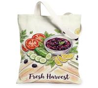 Bolsa de lona para mujer, tomates naturales frescos, cosecha, pepino, verde, lavable, reutilizable, bolsas de mano para todos los días, Verde, 13x15 Inch