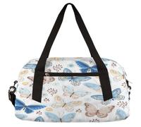 Bolsa de lona para niñas con diseño floral de mariposas, hermosa bolsa de viaje para fin de semana, bolsa de viaje para gimnasia, color azul, Butterfly Floral, 18.4L x 7.8W x 9.4
