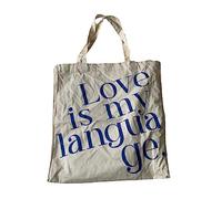 Bolsa de lona para niñas y mujeres, bolsa de compras casual, bolso de mano de gran capacidad con patrón de letras, gris