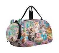Bolsa de lona para niños, cerditos, familia, con estampado de barro, durante la noche, fin de semana, para niñas, bolsa de viaje para niños, deportes, Linda fiesta de donas de gatito, Classic