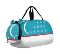 Bolsa de lona para niños con compartimento para zapatos, multifuncional para niños, para viajes, deportes, uso diario, fin de semana, Bandera de Uzbekistán, Una talla, Moderno / Equipada