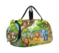 Bolsa de lona para niños con diseño de caballos corriendo por el bosque y río, animal del bosque de dibujos animados, Classic