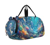 Bolsa de lona para niños con diseño de caballos corriendo por el bosque y río, Magic Sea World, Classic