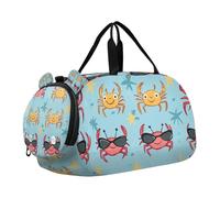 Bolsa de lona para niños, con diseño de cangrejo de dibujos animados, con compartimento para zapatos, multifuncional, para playa, natación, piscina, deportes