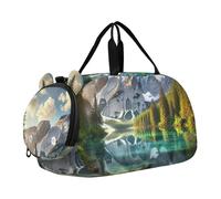 Bolsa de lona para niños, con diseño de koala, atardecer, romance, fin de semana, para viajes, gimnasio, equipaje para niños, Crystal Mountain Reflection Lake, Classic